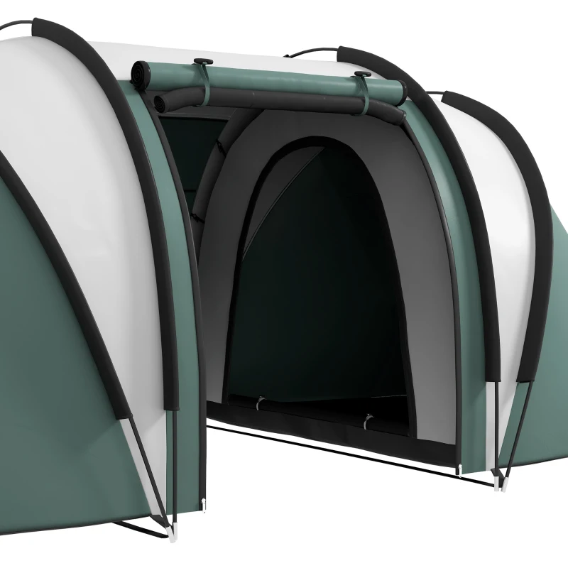 Outsunny Lichtgewicht Waterafstotende Campingtent voor 4-5 Personen met 3 Kamers, Zijdeur en Ramen in Donkergroen