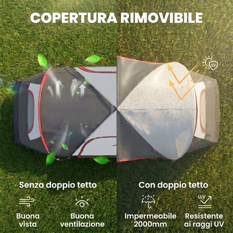 Outsunny Tenda da Campeggio 3 Posti con 2 Stanze Separate, Poliestere e Fibra di Vetro, 450x215x180 cm, Grigio