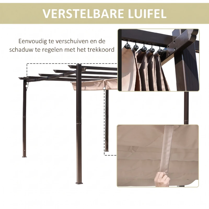 Outsunny Pergola met schaduwdoek 300x400 cm voor Party & Bloemist, Grijs + Bruin