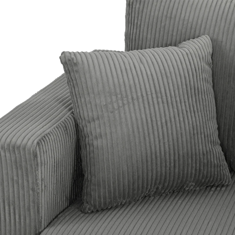 HOMCOM Loveseat Sofa with Wide Seat, Corduroy 2 Seater Couch with Deep Seat, Spring Cushion, Light Grey