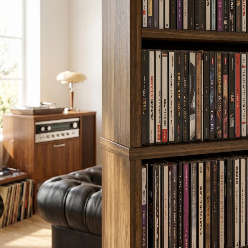 HOMCOM Rangements pour CD et DVD avec 16 compartiments et 12 étagères réglables capacité max. 720 CD/396 DVD et Blu-ray noyer