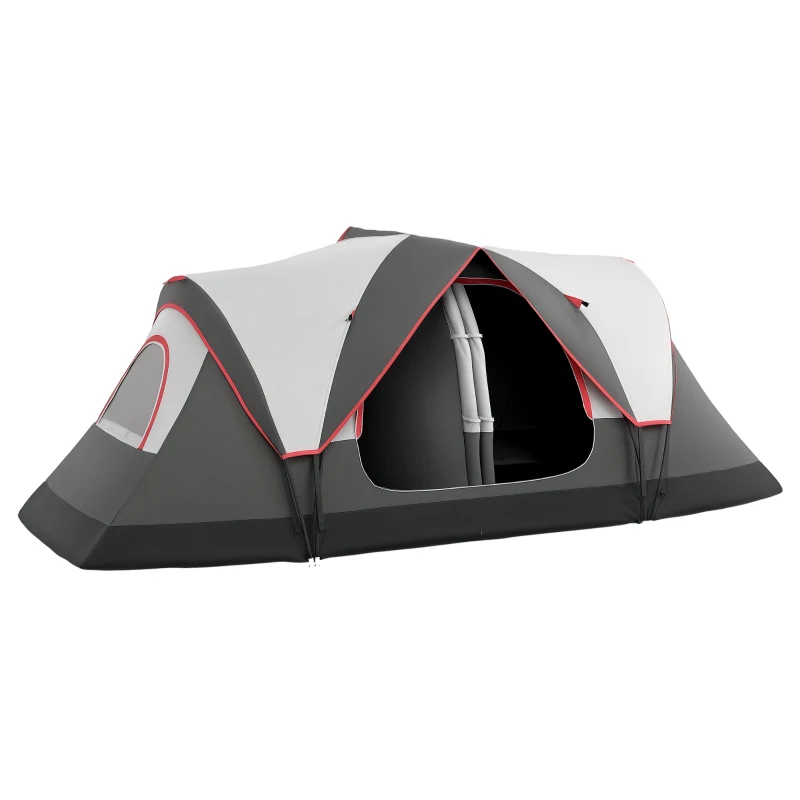 Outsunny campingtent, 2 kamers, scheidingswand, voor 6-8 personen, regendekking, grijs