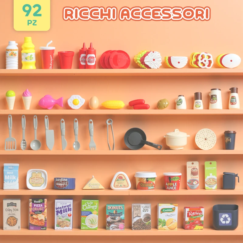 AIYAPLAY Cucina Giocattolo per Bambini 3-6 Anni con 92 Accessori, in PP, PE e ABS, 44.5x24x79 cm, Verde