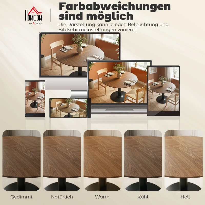 HOMCOM Ronde eettafel voor 6 personen, 110 cm moderne keukentafel met voet voor woonkamer, bruin houtnerf