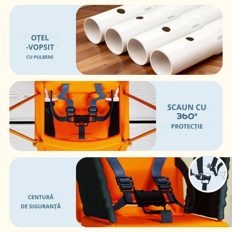 Outsunny Leagăn pentru Bebeluși Leagăn Grădină Exterior din Oțel cu Spătar Centură de Siguranță Sarcină 25 kg Portocaliu