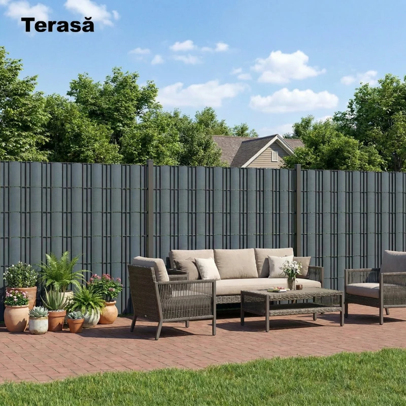 Outsunny Set 4 Panouri de Gard Anti-UV Impermeabile cu Cleme, din PP, 3500x19 cm, Gri