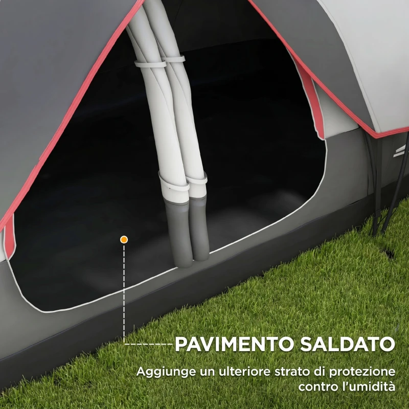 Outsunny Tenda da Campeggio 3 Posti con 2 Stanze Separate, Poliestere e Fibra di Vetro, 450x215x180 cm, Grigio