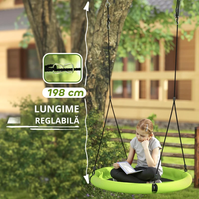 AIYAPLAY Balansoar cu nesă, Balansoar de grădină rotund, suport până la 150 kg, reglabil pe înălțime, Verde
