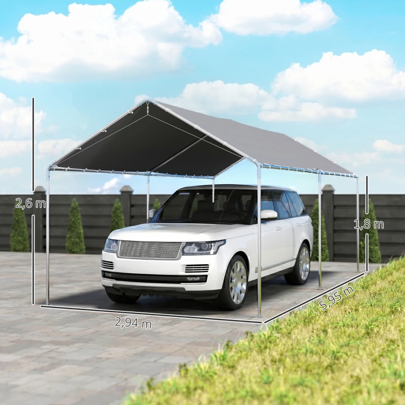 Outsunny Carpa Garaje para Coche 3x6 m Cochera Portátil Impermeable con Toldo de Tela PE y Marco de Acero Galvanizado Gris