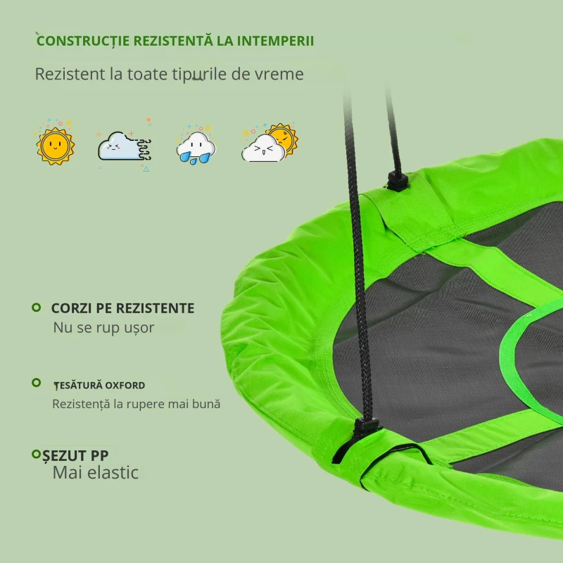 Outsunny Balanță cuib de pasăre rotundă, coș de balanță Ø 110 cm, 4 inele incluse, metal epoxidic, Oxford de înaltă densitate, verde