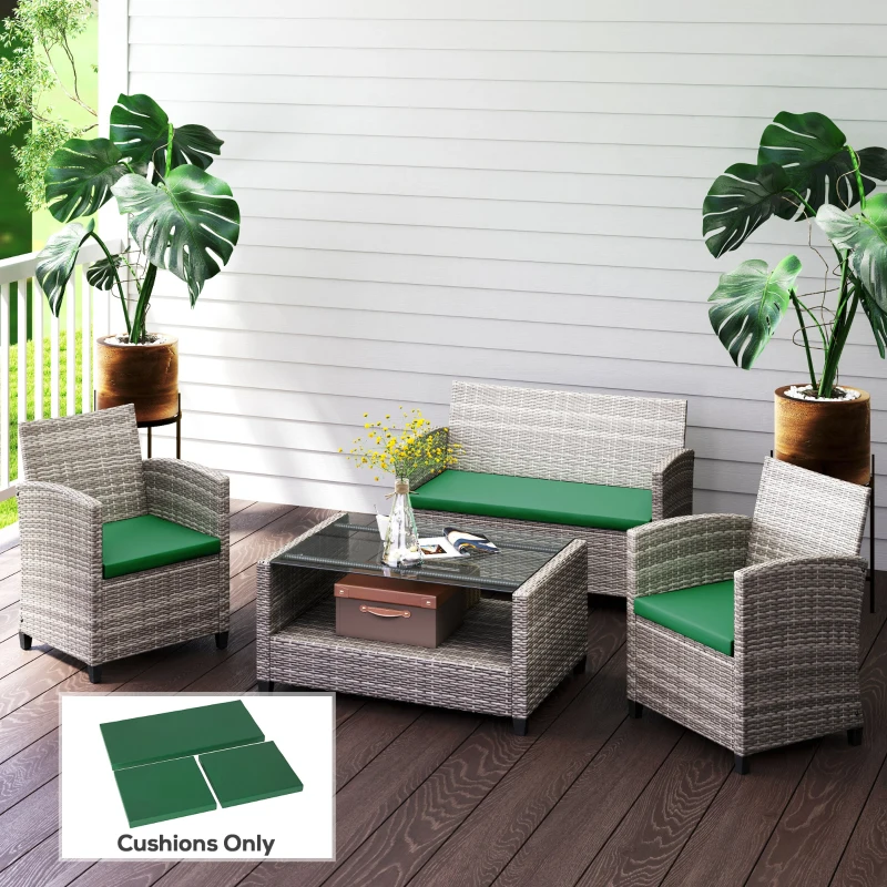 Outsunny Outdoor Seat Cushion Pads for Rattan Furniture, 3 PCs Garden Furniture Cushions, Green