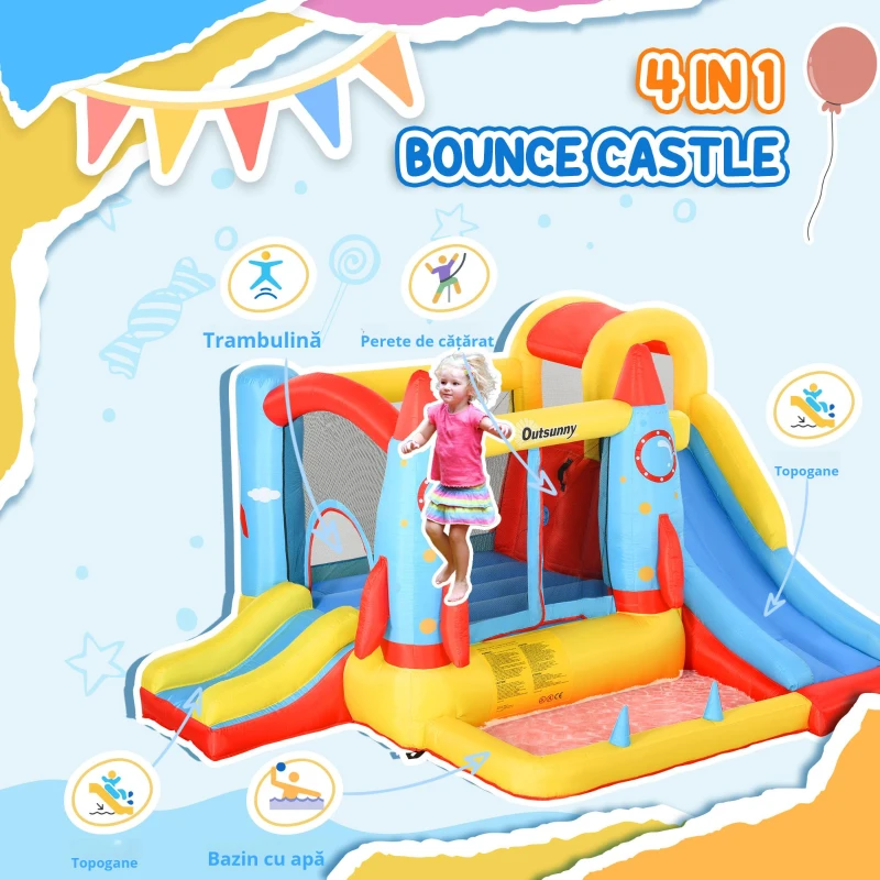Outsunny Castel Gonflabil cu 2 Tobogane Trambulina și Piscina pentru Copii +3 Ani cu Inflator și Geantă de Transport pentru Interior Exterior 330x265x185 cm Multicolor
