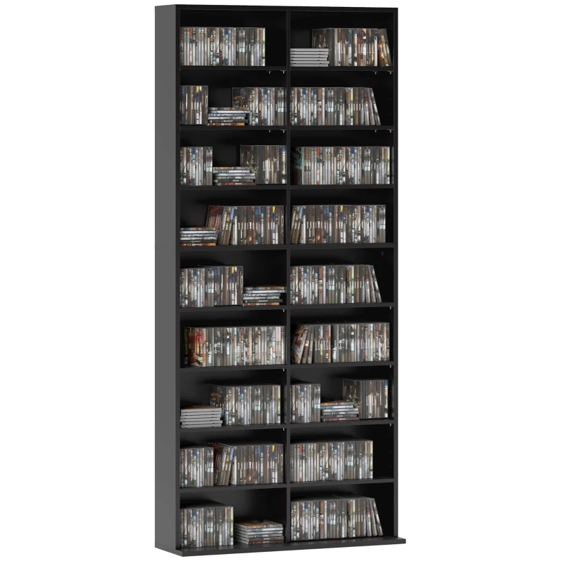 HOMCOM Rangements pour CD et DVD 18 compartiments capacité max. 640 CD/360 DVD 430 Blu-ray 78,5 x 24 x 175 cm noir