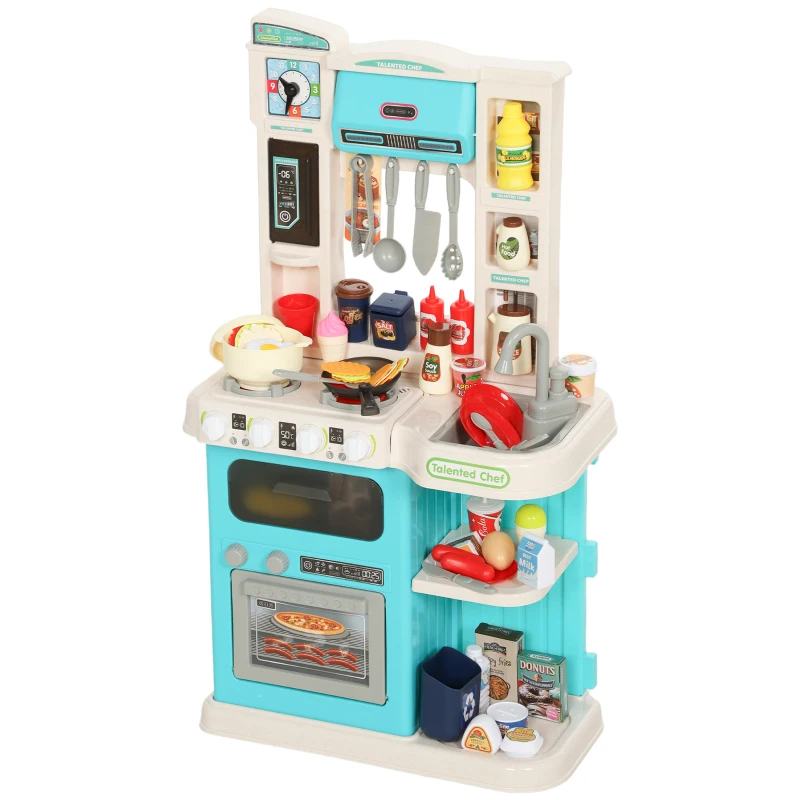 AIYAPLAY Bucătărie de jucărie pentru copii 3-6 ani cu 92 de accesorii din PP, PE și ABS, 44,5x24x79 cm, verde