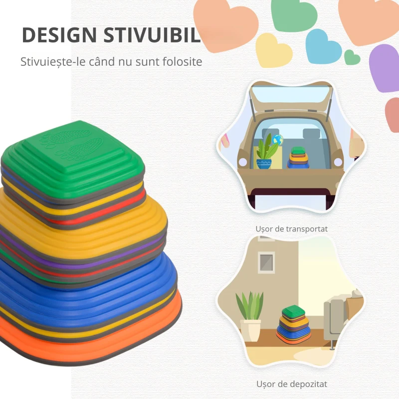 AIYAPLAY 11 piese pietre de echilibru pentru copii parcurs de motricitate empilabile și antidrapante multicolor