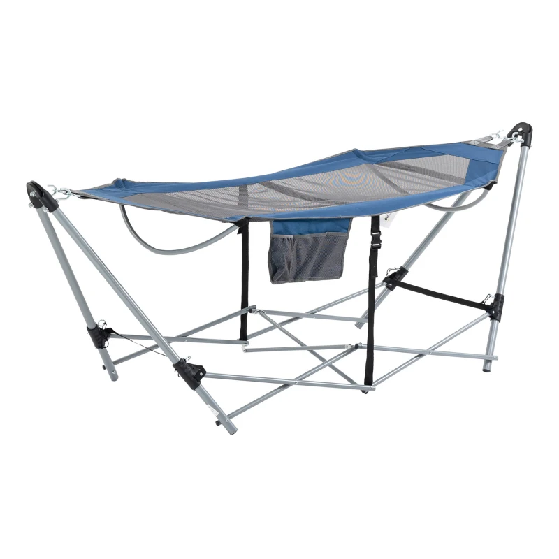 Outsunny Rede de Jardim com Suporte Dobrável com Cama de Tecido Oxford e Malha Respirável Bolso de Armazenagem e Bolsa de Transporte 235,5x82x90,5cm Azul e Prata