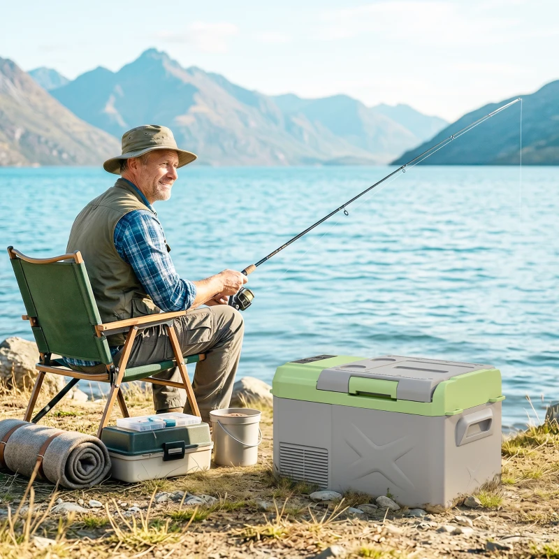 Outsunny Nevera Portátil Eléctrica 17,4L Refrigerador de Coche 12V-220V -20℃ a +20 ℃ con Pantalla Luz LED 61x34x32,4 cm Gris