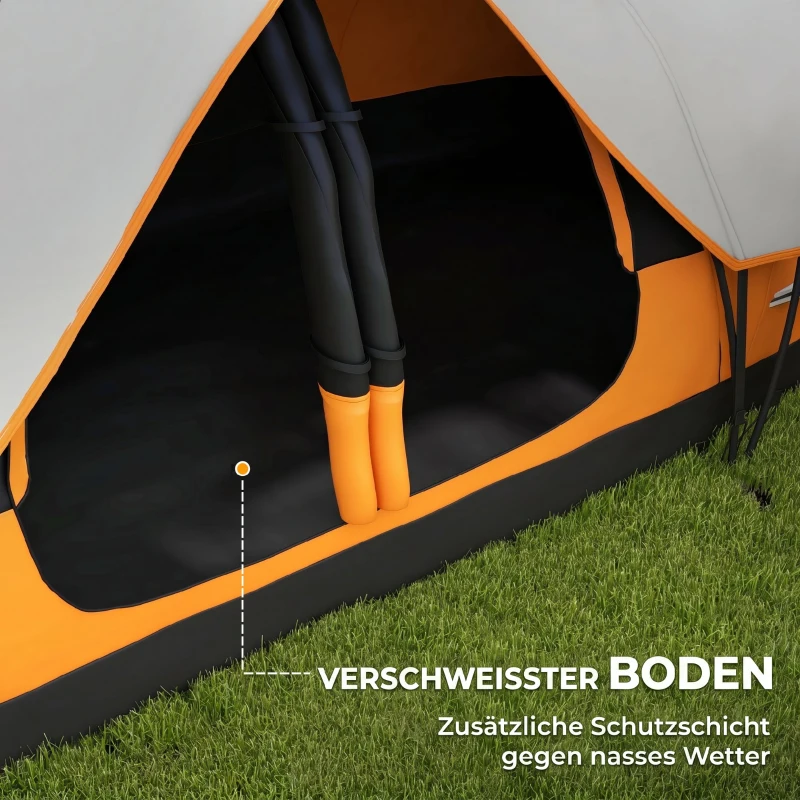 Outsunny kampeertent, 2 kamers, scheidingswand, voor 6-8 personen, regenbescherming, Oranje