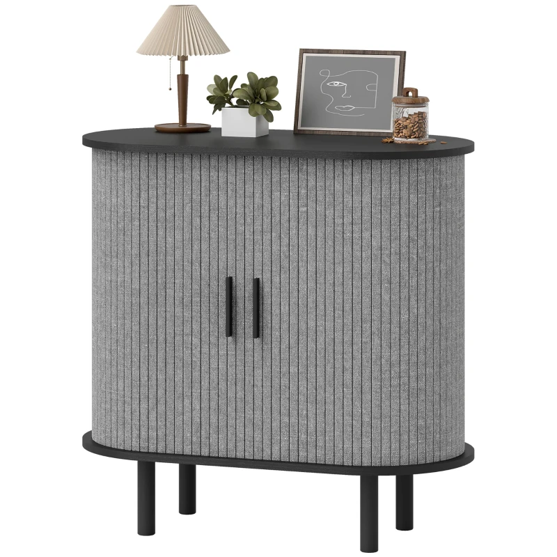 HOMCOM Aparador para Sala Móvel de Arrumação Oval com 2 Portas Deslizantes e 2 Compartimentos 80x40x78 cm Cinza