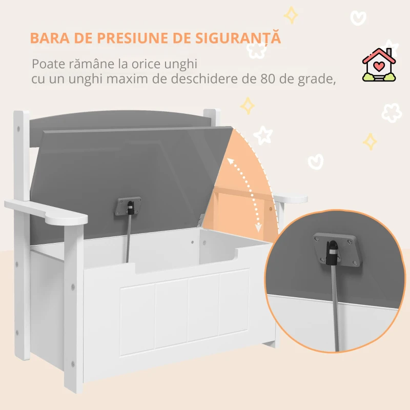AIYAPLAY Cutie de jucării pentru copii 2 în 1 și banc cu spătar și brațe - piston pneumatic 68,5L x 34l x 58H cm