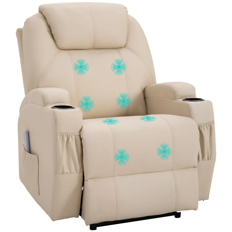 HOMCOM Massagestoel relaxstoel tv-stoel massage- en ligfunctie beige(m-11)