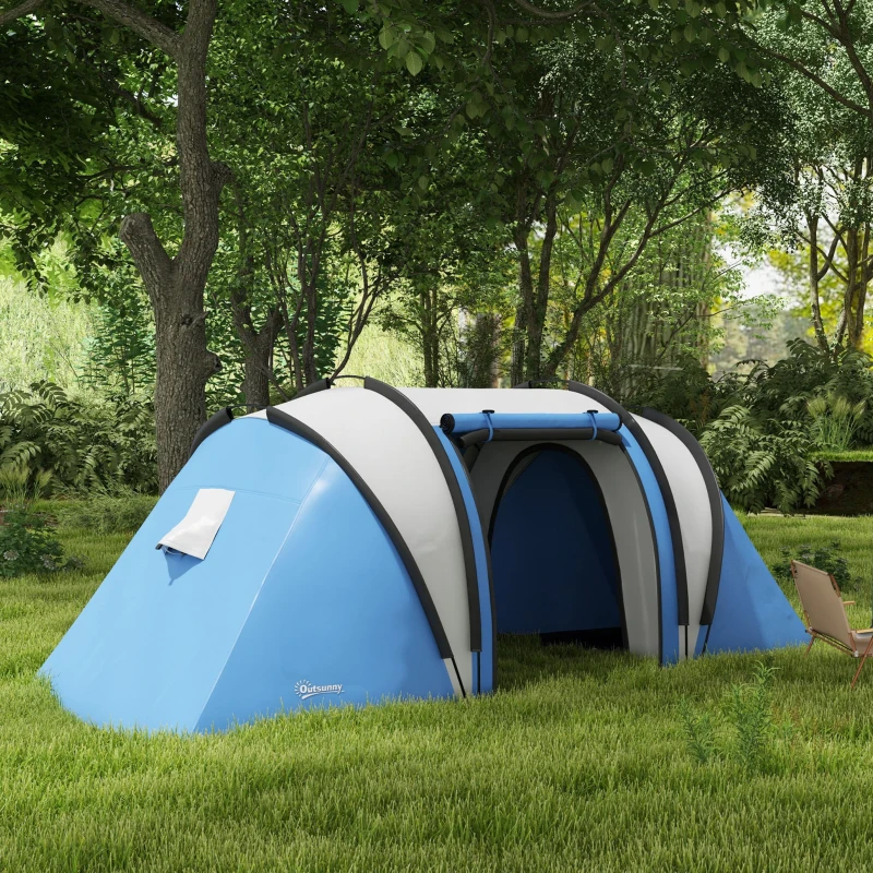 Outsunny Tenda da Campeggio 2 Posti Impermeabile con 2 Stanze Borsa di Trasporto, 220x450x180 cm, Blu