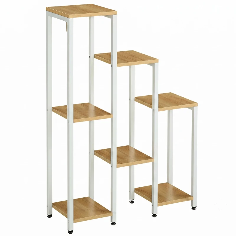 Outsunny Soporte para Plantas con 7 Estantes Escalonados para Interior y Exterior65x23x94,5 cm Natural y Blanco