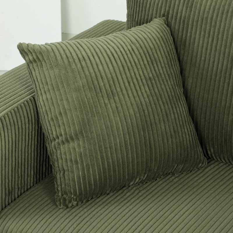 HOMCOM Loveseat Sofa with Wide Seat, Corduroy 2 Seater Couch with Deep Seat, Spring Cushion, Green