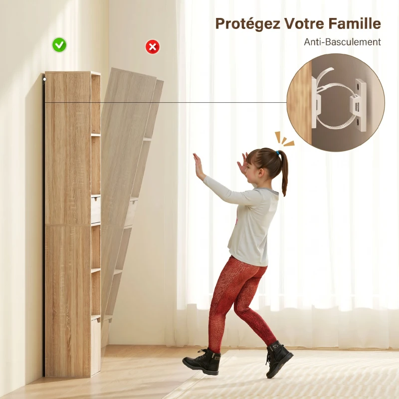 HOMCOM Bibliothèque, étagère à livres, meuble de rangement avec tiroir placard compartiments ouvertes, 30 x 24 x 158 cm naturel