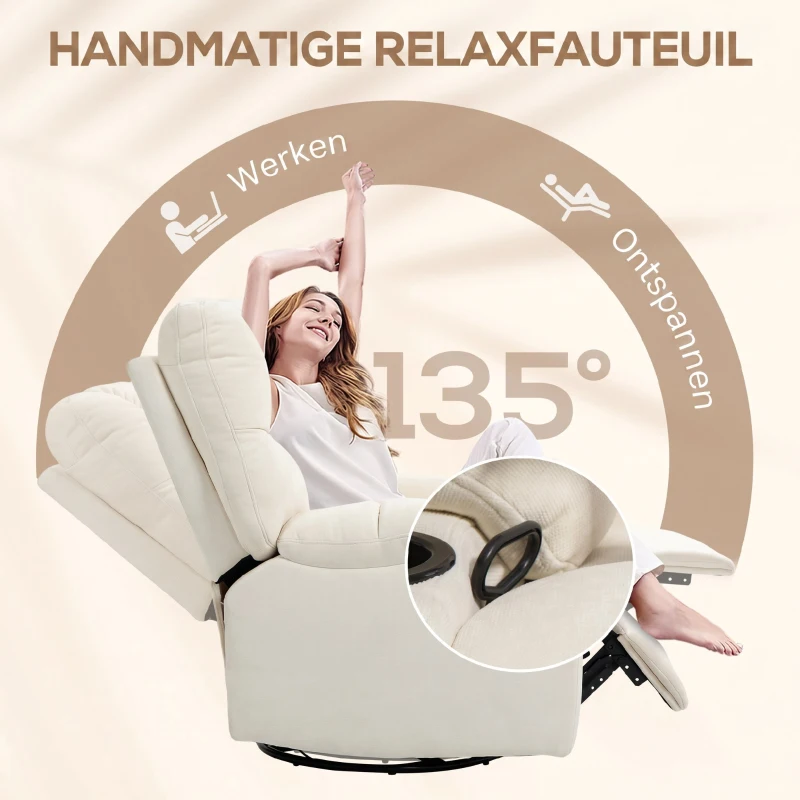 HOMCOM relaxfauteuil met voetensteun 360° draaibaar, 88 x 96 x 108 cm, Beige(m-4)