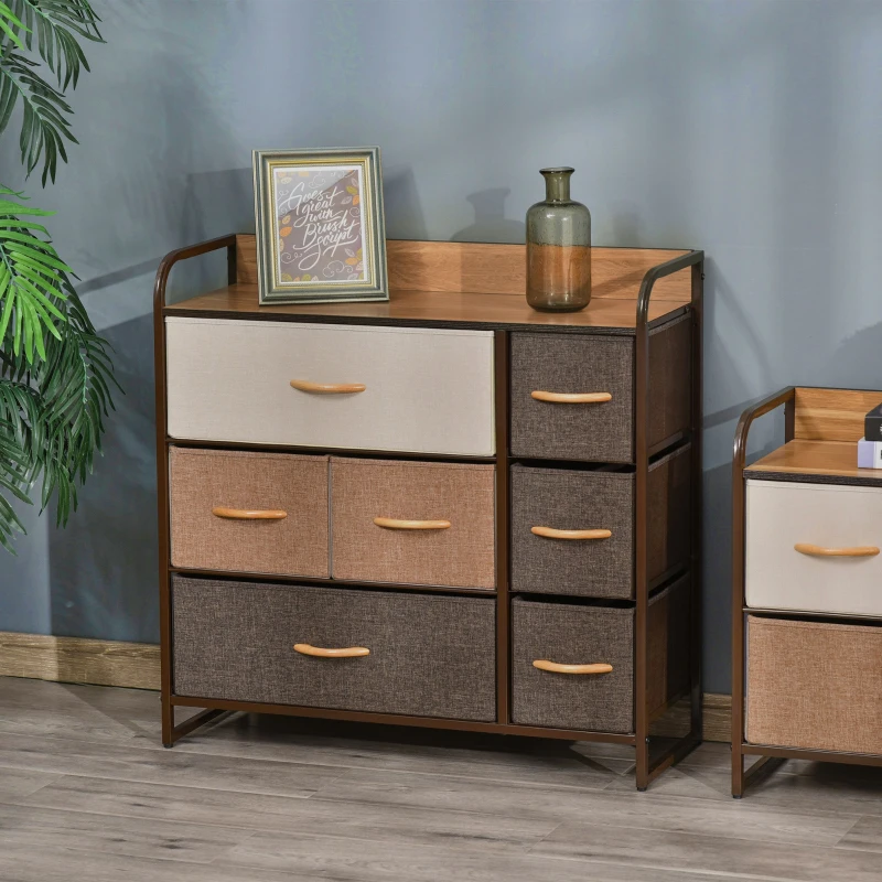 HOMCOM Kommode Schrank mit 7 Schubladen aus Leinen Schubladenschrank mit Metallrahmen für Wohnzimmer, 80x29x78,5 cm