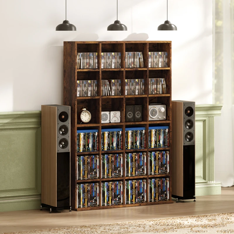 HOMCOM CD Storage Unit with Adjustable Shelves, 89 x 130.5 cm, Rustic Brown