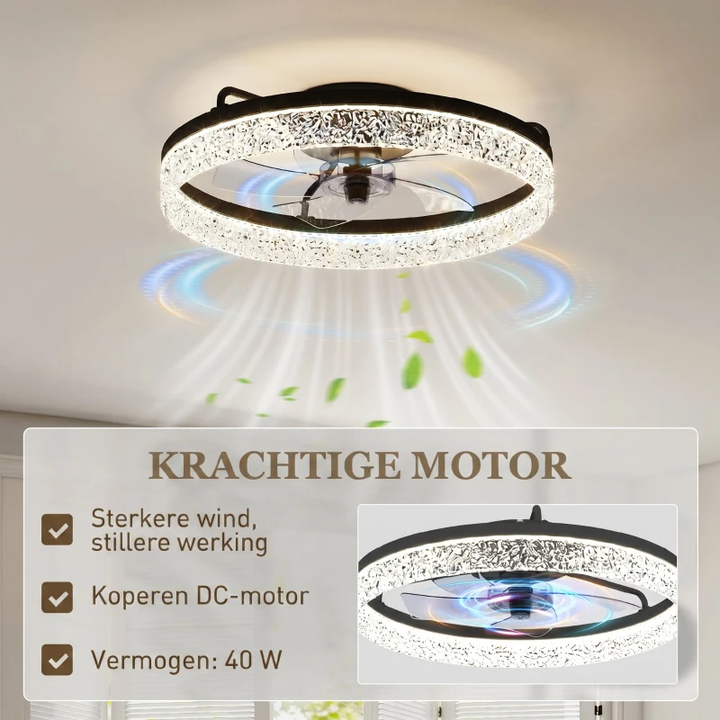HOMCOM Plafondventilator met Verlichting, Dimbare LED Plafondventilator met Afstandsbediening voor Slaapkamer en Woonkamer, Zwart