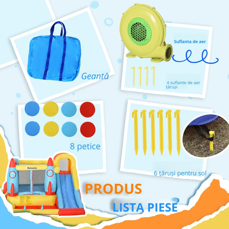 Outsunny Castel Gonflabil cu 2 Tobogane Trambulina și Piscina pentru Copii +3 Ani cu Inflator și Geantă de Transport pentru Interior Exterior 330x265x185 cm Multicolor