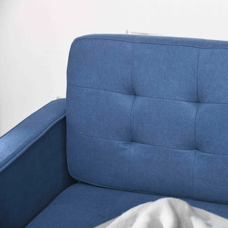 HOMCOM Modern Loveseat Sofa, Compact 2 Seater Sofa with Hidden Storage, 117cm Tufted Cotton Couch with Wood Legs, Blue