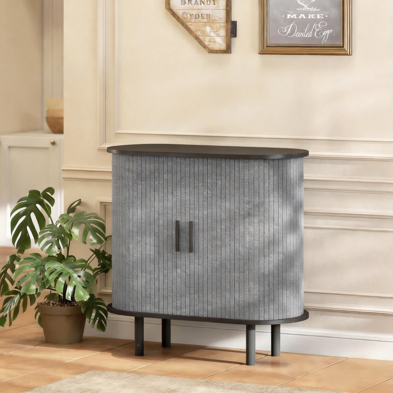 HOMCOM Aparador para Sala Móvel de Arrumação Oval com 2 Portas Deslizantes e 2 Compartimentos 80x40x78 cm Cinza
