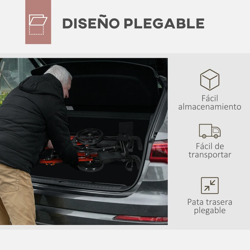 HOMCOM Andador para Ancianos Plegable de Aluminio con Asiento 4 Ruedas Altura Ajustable Frenos de Maneta Rojo y Negro