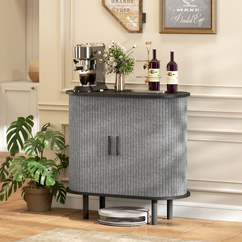 HOMCOM Buffet Wohnzimmer, ovales Aufbewahrungsmöbel mit 2 Schiebetüren und 2 Fächern, 80 x 40 x 78 cm, grau