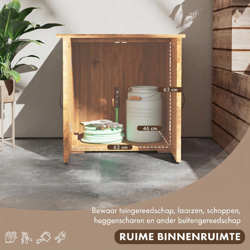 Outsunny Tuinhuisje met dubbele deuren, magneetsluitingen, natuurlijk hout, 77B x 55D x 72H cm, bruin(m-5)