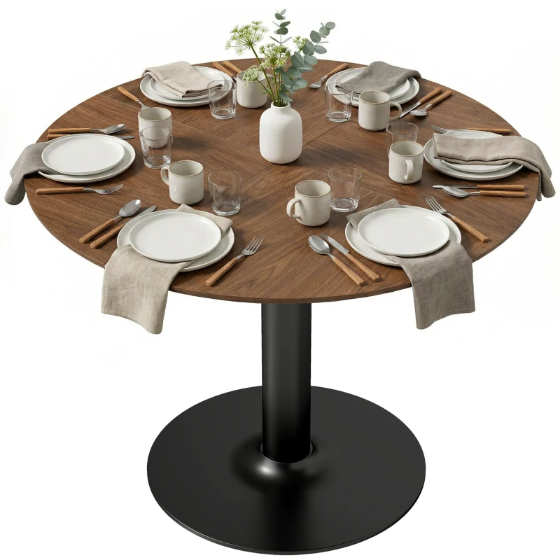 HOMCOM Ronde eettafel voor 6 personen, 110 cm moderne keukentafel met voet voor woonkamer, bruin houtnerf