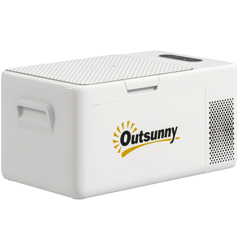 Outsunny Nevera Portátil Eléctrica 16,8L Refrigerador de Coche 12/24/220V -20℃ a +20 ℃ con Pantalla Luz LED 59x32x28 cm Blanco