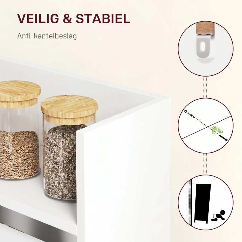 HOMCOM Inklapbare Eettafel, Geschikt voor Kleine Ruimtes, met 4 Discrete Schappen, Opvouwbare Keukentafel, Anti-Kantelfunctie, Wit(m-6)