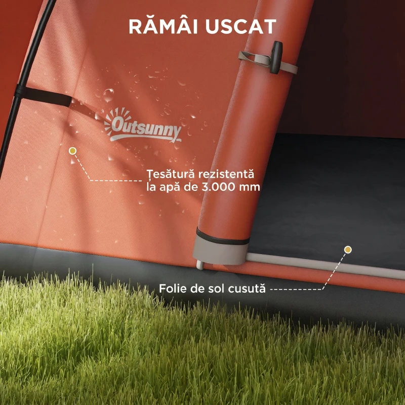 Outsunny Cort de Camping pentru 5-6 Persoane cu Pridvor, Impermeabil 3000mm cu Geantă de Transport, Portocaliu