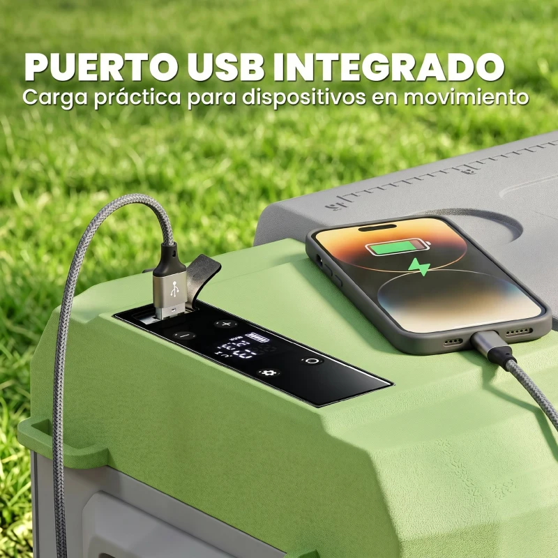Outsunny Nevera Portátil Eléctrica 17,4L Refrigerador de Coche 12V-220V -20℃ a +20 ℃ con Pantalla Luz LED 61x34x32,4 cm Gris