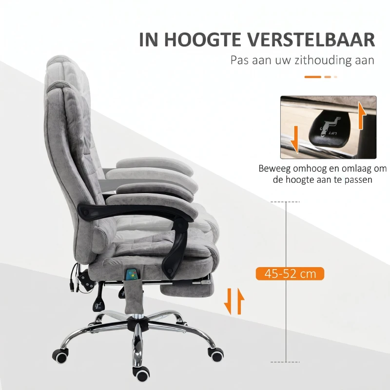 Vinsetto Bureaustoel met Massagefunctie, Ergonomische Bureaustoel met Leun- & Warmtefunctie, Afstandsbediening, Grijs(m-6)