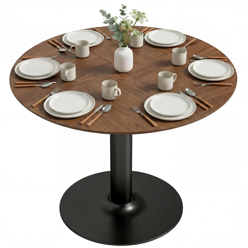 HOMCOM Ronde eettafel voor 6 personen, 110 cm moderne keukentafel met voet voor woonkamer, bruin houtnerf