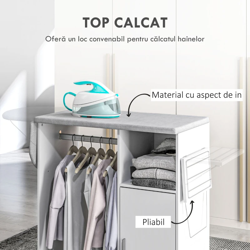 HOMCOM Dulap Masa Calcat – 3 Rafturi, Blat Burete & Ghidaj Rufe