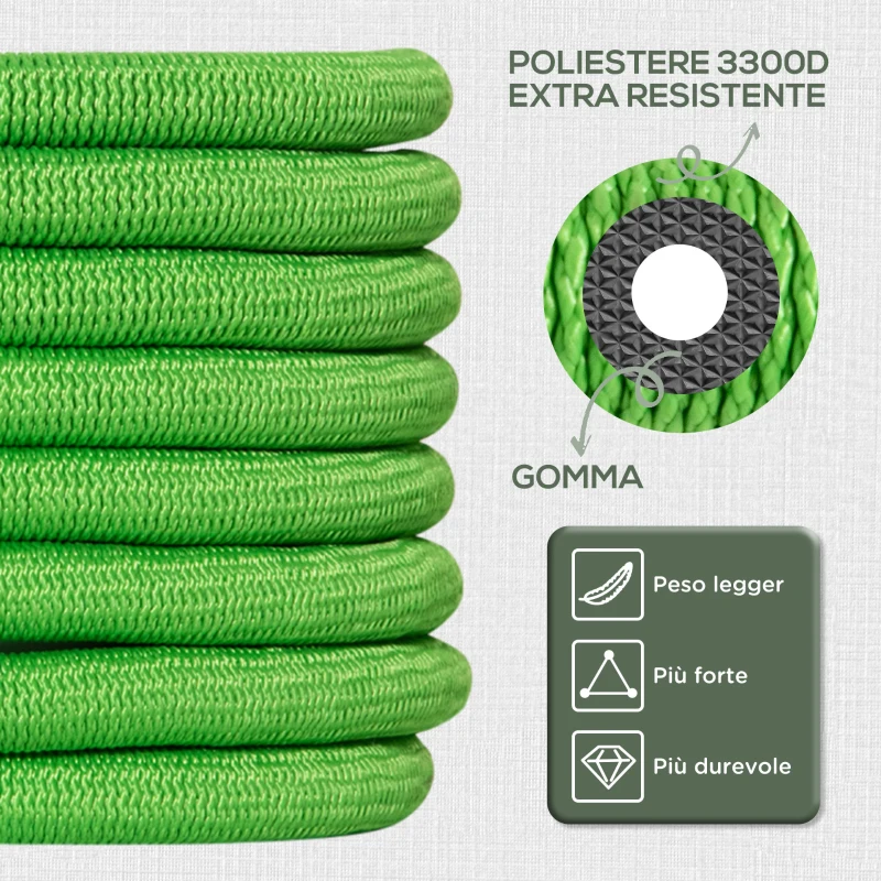 Outsunny Tubo da Giardino Estensibile da 15m con Pistola Spray a 8 Funzioni, Verde