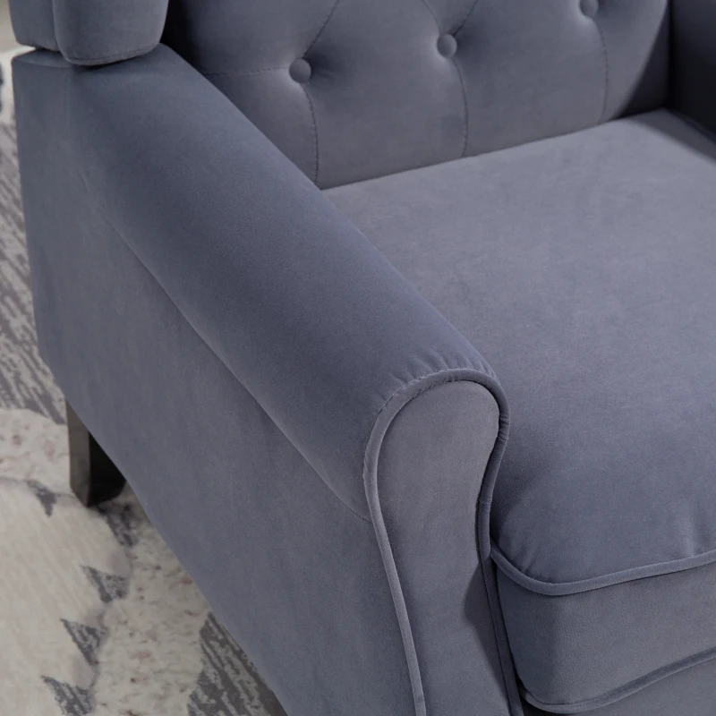 HOMCOM Wingback Accent Chair, Retro Upholstered Button Tufted Occasional Chair for Living Room and Bedroom, Charcoal Grey
