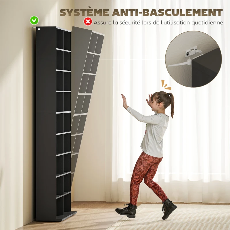 HOMCOM Rangements pour CD et DVD 18 compartiments capacité max. 640 CD/360 DVD 430 Blu-ray 78,5 x 24 x 175 cm noir